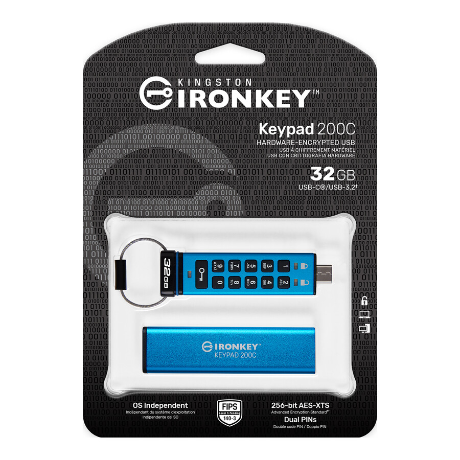 kingston ironkey keypad 200 series usb flash drive - capacity=32gb connector=usb-c