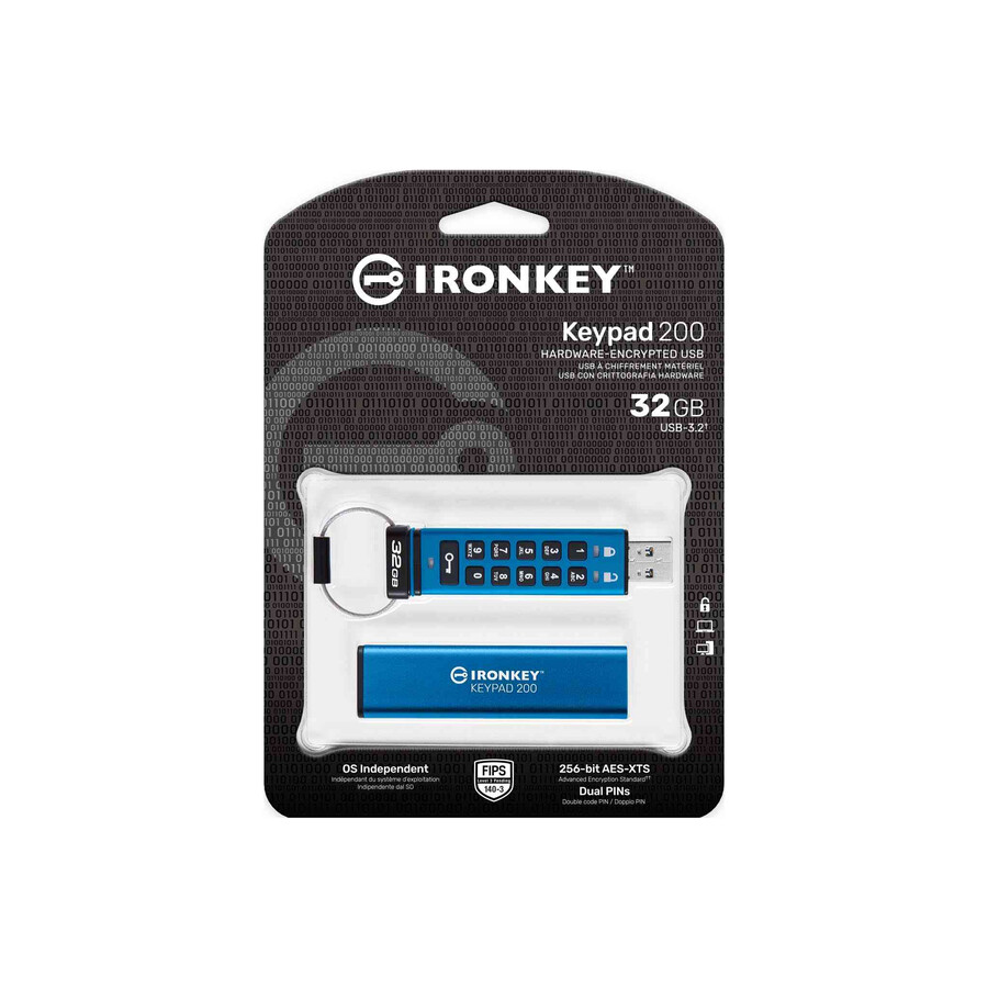 kingston ironkey keypad 200 series usb flash drive - capacity=32gb connector=usb-c