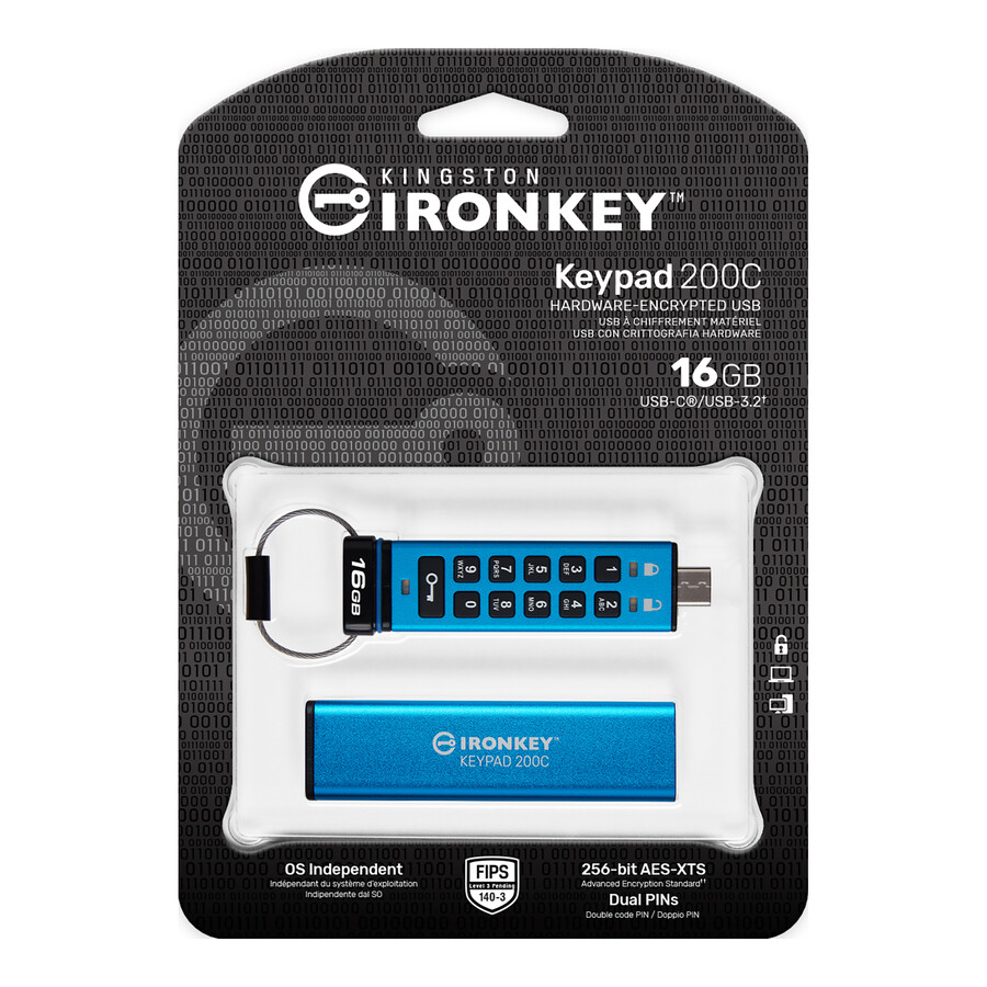 kingston ironkey keypad 200 series usb flash drive - capacity=64gb connector=usb-a