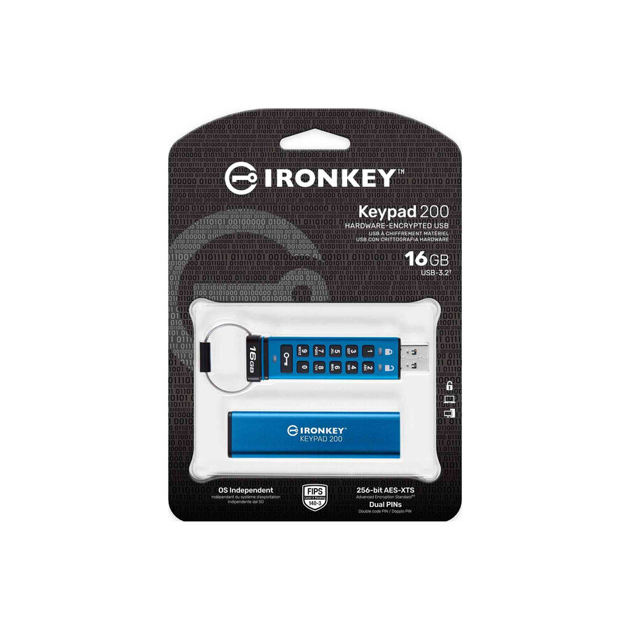 kingston ironkey keypad 200 series usb flash drive - capacity=64gb connector=usb-c